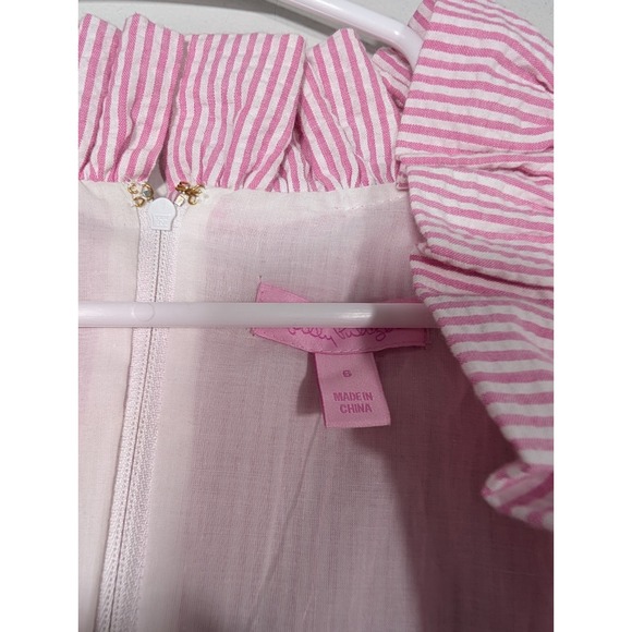 LILLY PULITZER Pink White Striped Sleeveless V-Neck Dress Size 6 New - Picture 7 of 10